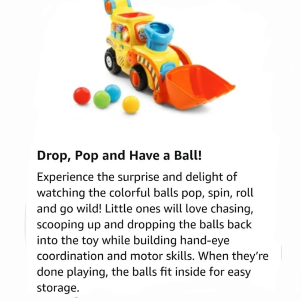 NEW VTech Pop-a-Balls - Push and Pop Bulldozer Push & Pull Toy with Accessories
